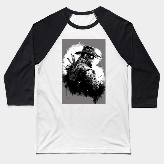 Inky Post-Apocalyptic Cowboy Baseball T-Shirt by TortillaChief